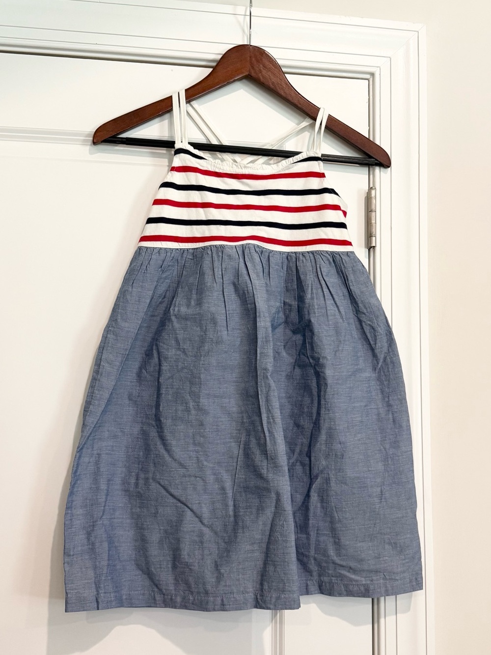 NWT GAP Red, White & Blue Striped Bodice Chambray Dress